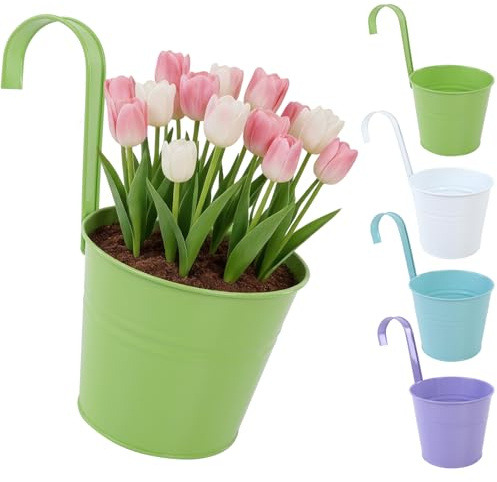 CITÉTOILE - Lot de 4 Pots de Fleurs Suspendus Démontables Grand Format avec Trou de Drainage - 4 Combinaisons de Couleurs - pour Balcon et Jardin Grand Format, Couleur 03
