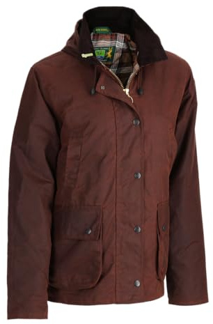 Romneys London Ladies Wachsjacke – leicht gefütterte Damen Regenjacke aus gewachster Baumwolle – wind- & wasserdicht mit Kapuze