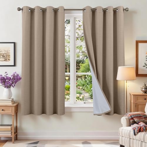 Runyéla 100% Vorhänge Blickdicht Leinenoptik, Verdunklungsvorhänge Leinen 2er Set, H 175 x B 140 Thermovorhang Hitzeschutz Leinen Gardinen mit Ösen Lärmschutzvorhang für Schlafzimmer Wohnzimmer
