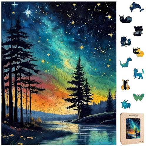 Holzpuzzle Erwachsene, Nordlichter Holz Puzzle Erwachsene, Unregelmäßige Einzigartige Tierform Polarlichter Landschaft Wooden Puzzle Holz Erwachsene als Geschenk und Decor (36 x 28,5 cm, 270 Teile)
