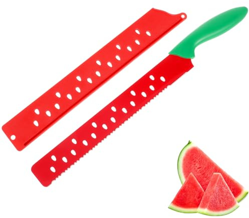 Generico Coltello Affilato in Acciaio Inossidabile con Manicotto Rosso per Tagliare Anguria e Melone, Strumento per Cucina e Pasticceria, Uso Quotidiano e Preparazione Dolci