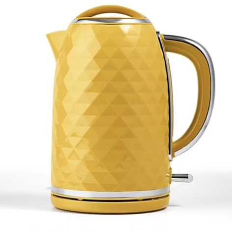 Yellow Electric Kettle, 1.7L, 3000W, Plastic, Rapid Boil, Removable Limescale Filter, Boil Dry Protection, Diamond Textured