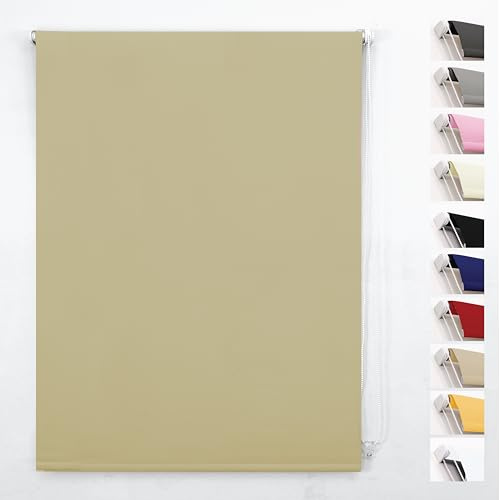 FUNKY GADGETS Roller Blinds Blackout Window Blind, Cappuccino 195W X210H cm | 100% Blackout Thermal Insulated UV Protection Trimmable Easy Fit Child Safe Window Blinds for Kitchen, Home Office