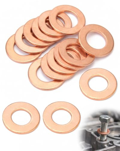 XUKZIMA 15 Arandelas de Cobre M14x20x1,5mm para Tornillo de Drenaje de Aceite, Junta Plana de Sellado Hermético Antifugas de Cárter, Recambio de Alta Resistencia para Moto y Coche