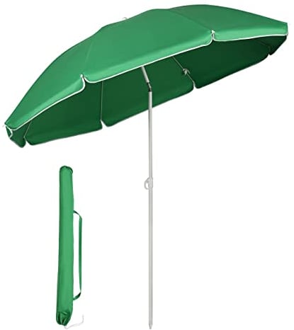 Sekey® Parasol Ø 160 cm inclinable pour Patio Jardin Balcon Piscine Plage Vert Rond Sunscreen UV20+