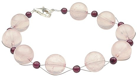 Edelstein Armband aus Rosenquarz & Granat & 925 Silber rose dunkelrot 20cm Armschmuck Armkette Damen