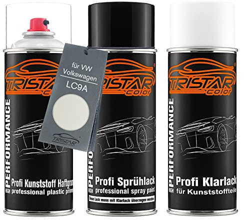 TRISTARcolor Autolack Spraydosen Set für Kunststoff Stoßstange für VW/Volkswagen LC9A Pure White/Oryxweiss Haftgrund Basislack Klarlack mit Weichmacher Sprühdose