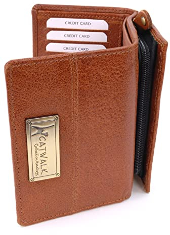 Catwalk Collection Handbags - Portefeuille Femme Cuir - Porte Monnaie Moyen - Porte Carte 8 Emplacements pour Cartes - RFID - Victoria - Tanne
