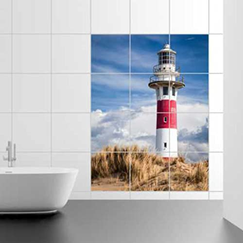 FoLIESEN Fliesenaufkleber - Deko-Bild für Bad, Küche, Badezimmer - Dekoration Fliesen-Bild selbstklebend - Lighthouse in Nieuwpoort, Fliese - Bild (BxH):15x20 cm - 60x100 cm / 20-tlg.