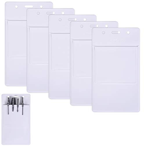 Wisdompro 5 Pack Heavy Duty Pocket Protector for Shirts, Lab Coats, Pants - Multi-Purpose- Holds Pens, Pointers, Cards, and Notes. Top is Pre-Slotted for Lanyard and Has Holes for Nametag - White