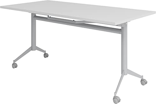 bümö Klapptisch grau 160 x 80 cm klappbar & fahrbar, klappbarer Schreibtisch auf Rollen, Klappschreibtisch, Tisch klappbar, Klappbarer Tisch, Klapptisch Holz-Platte, Gestell stabil aus Metall