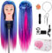 TwoWin Trainingsköpfe 100% Kunsthaar Friseur Kopf Set Haar Hairdressing Kosmetologie Mannequinmit Halterung+ DIY Haar Zubehör Styling (Lila-blau)
