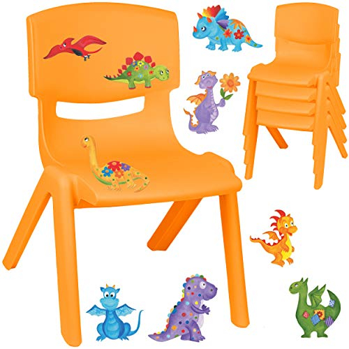 alles-meine.de GmbH Kinderstuhl/Stuhl - Motivwahl - orange + Sticker - Dinosaurier & Dino - Plastik - bis 100 kg belastbar/kippsicher - für INNEN & AUßEN - 0-99 Jahre - sta..