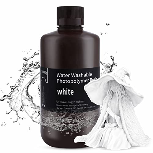 ELEGOO 405nm Wasser Waschbares Resin, Water Washable 3D Drucker Rapid Harz für LCD/DLP UV Härtung Photopolymer 3D Drucker, 1000g Weiß