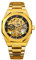 BOLYTE Armbanduhr Herren Analog Automatik Edelstahl Mechanische Skelett Männer Uhr Glas Rückseite, Goldfarben/Schwarz