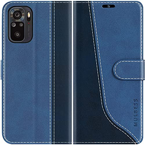 Mulbess Coque pour Xiaomi Redmi Note 10 4G / Redmi Note 10S, Etui a Rabat, Housse en Cuir, Pochette de Protection Portefeuille, Élégant Diamant Bleu
