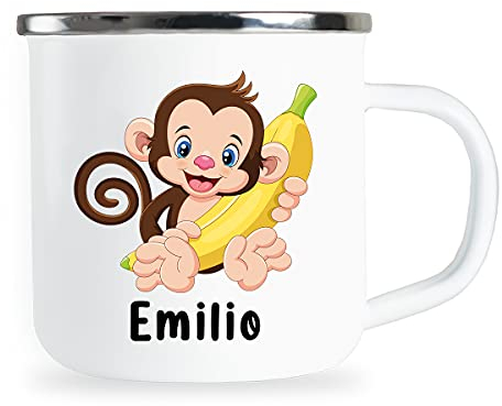 Mug pour enfants personnalisé avec nom et motif amusant singe mug en émail cadeaux individuels idée de cadeau pour enfants garçon anniversaire mug en métal tasse en émail