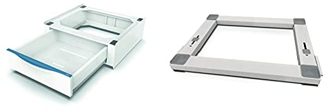 Meliconi Base Torre Extra L60, Kit Di Sovrapposizione Per Lavatrice-Asciugatrice Con Cassetto Estraibile & Base Wash Pro - Base In Metallo Antivibrazione Regolabile Per Elettrodomestici Con Ruote