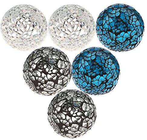Kepfire 6Pcs Mosaic Glass Sphere 6cm Round Mix-Color Orbs Set Bowls Vases Dining Table Centerpiece Wedding Party Decorative