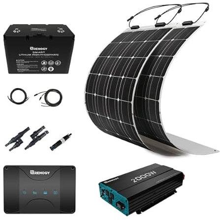 Renogy 350W Solar System Flexible with 12V 100Ah Lithium Battery for Camper Vans/Caravans/Boats