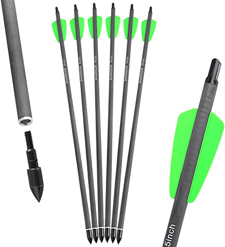 ZSHJGJR 6/12 pcs Bogenschießen Carbon Pfeile 7,5/15 Zoll Armbrust Pfeile Spine 400 Armbrustbolzen Archery mit 2 grüne Gummifeder für Armbrust (15 Zoll, 6pcs)