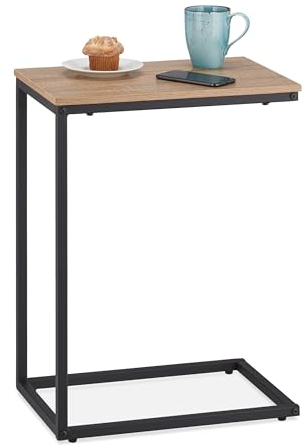 Relaxdays Table d'appoint en Forme de C, à Glisser, métal et Aspect Bois, H x L x P : 60 x 30 x 45 cm, Noir/Marron