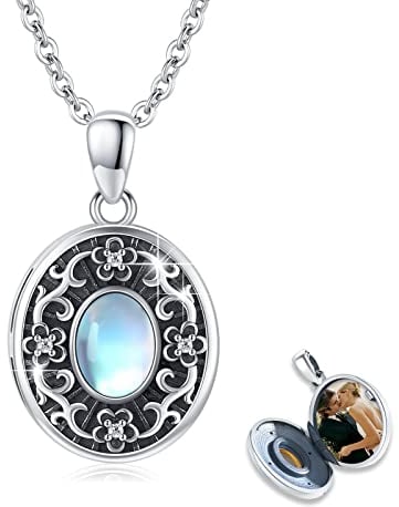XIXLES Medaillon zum öffnen für bilder 925 Silber Medaillon Amulett zum öffnen Oval Mondstein Medaillon Anhänger Medaillon Geschenk für Mama Freundin
