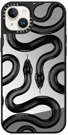 Casetify Spiegelhülle für iPhone 14 Plus, kompatibel mit Magsafe - Black Kingsnake - Silber auf Schwarz