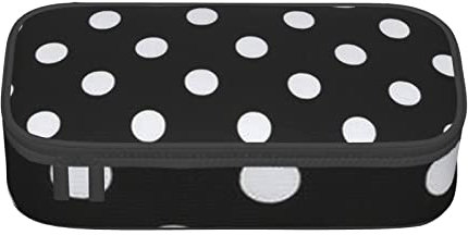 TOPUNY Black & White Big Dot Printing Large Capacity Pencil Case, Pencil Pouch, Portable Stationery Bag, Multifunctional Organizer