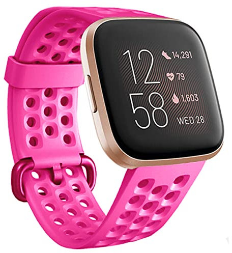honecumi Armband Kompatibel mit Fitbit Versa 2/Versa Smart Watch Ersatz Armbänder Band für Damen Herren, Versa 2 Silikon Strap Buntes Klassisch Verstellbares Sport Band Zubehör - Groß,Tiefes Rosa