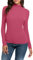 T-shirt à manches longues pour femmes, col roulé, en coton, doux et extensible, couleur unie, sous-vêtement avec col montant, coupe ajustée, Rose chaud, L