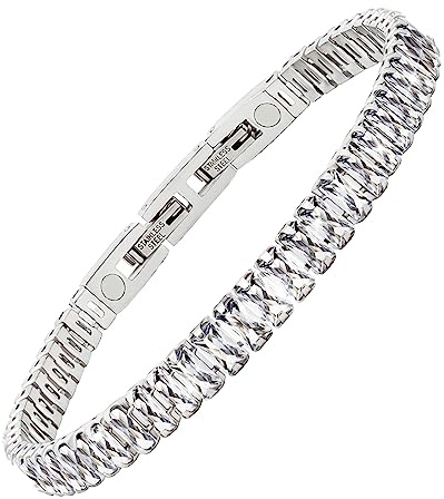 JEROOT Magnetisches Tennis Armband für Damen, Weiß Titanium Steel Abnehmen Armband, 5mm 5A+ Kubischer Zirkonia, Verstellbar Modeschmuck Geschenk