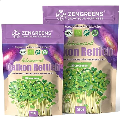 ZenGreens® - Graines de radis daikon bio - Choisissez entre 10g, 200g et 500g - Graines de radis daikon avec un taux de germination supérieur à 97% - Microgreens