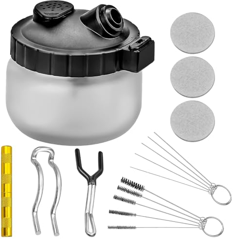 1 Kit de Nettoyage Pour Aérographe, Pot De Nettoyage pour Aérographe, Aérographe Pistolet Lavage Nettoyage Outils, Pot En Verre avec Brosses de Nettoyage