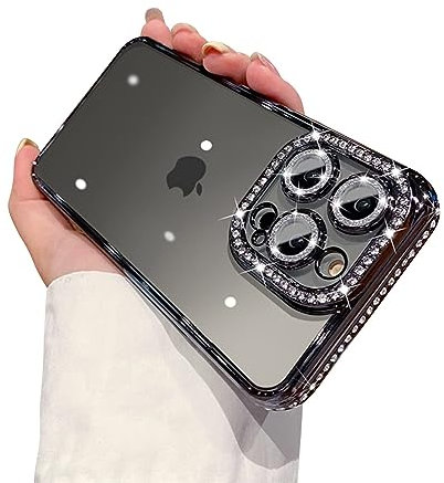 Ownest Compatible with iPhone 14 Pro Max (6.7'') Case,Bling Clear Crystal Phone Cover with Glitter Diamond Camera Protector Cute Shockproof Sparkle Len Phone Case for iPhone 14 Pro Max -Black