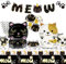 XJLANTTE 107 piezas de decoraciones para fiestas de cumpleaños de gatos, que incluyen platos para gatos, vasos, mantel, pancarta MEOW para suministros de fiesta de cumpleaños con temática de gatos