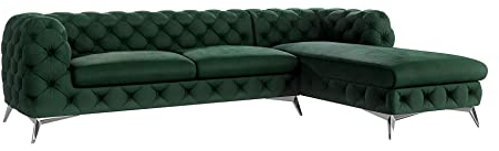 S-Style Möbel Maria Ecksofa 5 Sitzer Chesterfield Eckcouch Sofa Für Wohnzimmer Lounge Couch Mit Verchromten Füßen Möbel Freistehende Polster Sofas Couches Rechts Flaschengrün 305 x 200 x 73 cm