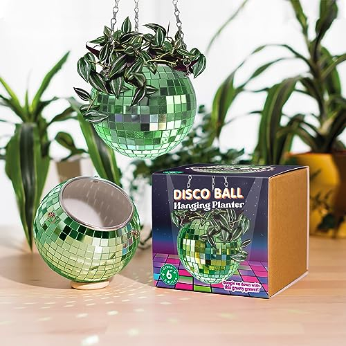 Bubblegum Stuff Pot de fleurs à suspendre en forme de boule disco verte (15,2 cm) – Pots de fleurs à suspendre pour plantes d'intérieur – Pots de fleurs de forme sphérique avec extérieur miroir