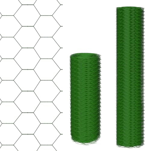 Gartenzaun Maschendraht 100cm x 25mMaschendrahtzaun Sechseckgeflecht Drahtzaun Hasendraht Volierendraht Kaninchendraht Grün Drahtzaun Geflecht - 6-Eckgeflecht Maschenweite 25 mm, PVC-beschichtetes