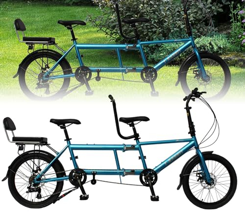 BOBVB Tandemfahrrad, City-Tandemfahrräder, faltbares 20-Zoll-Beach-Cruiser-Fahrrad, Dreisitzer, 7-Gang-verstellbar, Größe 210 x 35 x 110 cm/110 x 35 x 62 cm, maximale Belastung 200 kg Blue