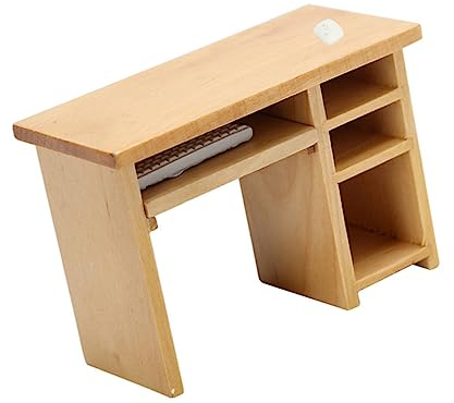 BRIGHTFUFU Ensemble Bureau D'ordinateur De Maison De Poupée Accessoires De Maison De Poupée Meubles De Maison De Poupée Accessoires pour Mini-Maison Petite Table en Bois Éclisse Miniature