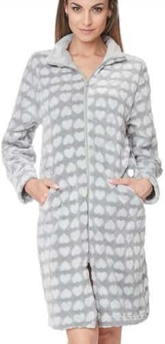 Notti Magiche Vestaglia Donna in Soffice Pile con Lunga Zip, Abito Casa Invernale in Morbido Pail con Colletto e Tasche