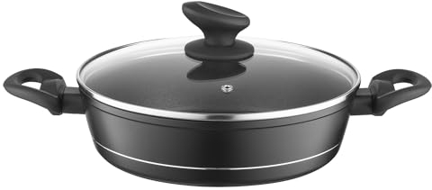 FLORINA Olla de Aluminio (3,5 l) I 28 cm I Olla con Tapa de Vidrio DELUX I Medidor y Revestimiento Antiarañazos I Cazuela Induccion I Apta para Cocina de Inducción, Gas y Eléctrica (Negra)