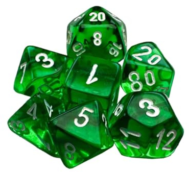 Chessex Mini-Würfel mit weißen Zahlen, 10 mm, 7 Stück, Grün