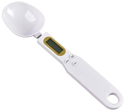 Bilancia digitale a cucchiaio di precisione di 0,1 grammi, con Display LCD, Bianco, per pesare e dosare Granulati, Polveri, Liquidi, Alimenti