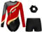 Oyolan Mädchen Kinder Gymnastikanzug Turnanzug Glitzernde Gymnastikbody Langarm Turntrikot mit Kurze Hose Tanzkostüm Rot schwarz B 134-140