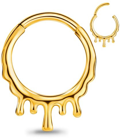 Longbeauty 16G (1,2mm) Lava Segment Piercing Klicker Ringe Unregelmäßig Wassertropfen Klappbarer Nahtlose Nasenringe Nasenpiercing Ohrringe Daith Septum Helix Tragus Conch, Gold, 10MM