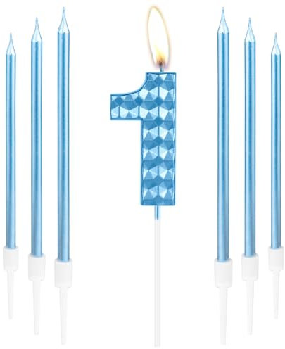 mciskin 1st Birthday Candles, Girls Boys 1st Birthday Decorations, Blue Birthday Number 1 Candles, Happy Birthday Candle, Cake Candles Topper for Women Men Birthday Party Decor Wedding Anniversary