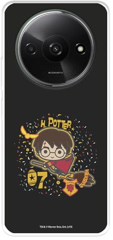 Schutzhülle kompatibel mit Xiaomi Redmi A3, offizielles Harry Potter-Design, schwarzer Hintergrund, um Ihr Handy zu schützen, transparente Silikonhülle, flexibel, mit offizieller Harry Potter-Lizenz