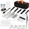 Sexyhot 28pcs Kit Accessoires pour Barbecue, Ensemble d'accessoires Professionnelle BBQ, Spatule De Cuisine en Acier Inoxydable pour l'Extérieur Cadeaux pour Hommes(Noire)
